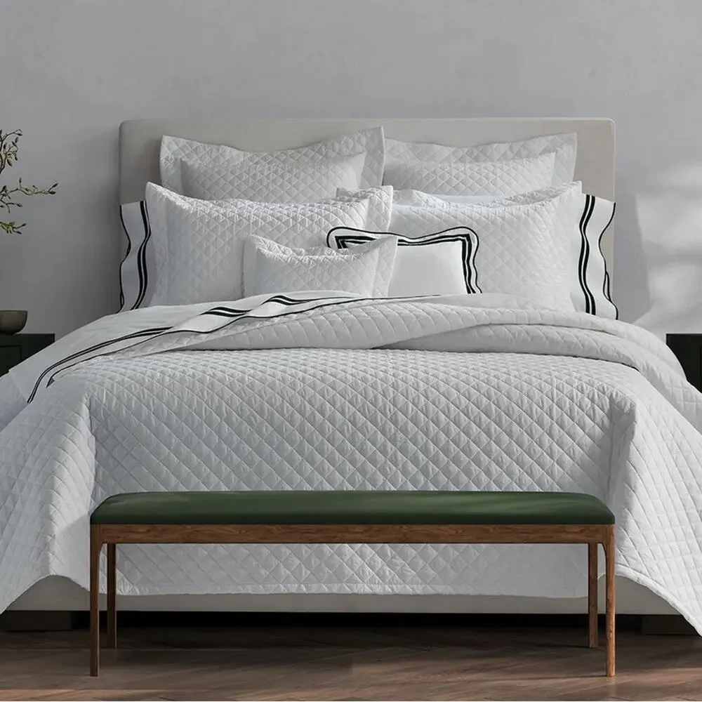 Matouk Quilted Euro Sham in‎ White Cotton Percale Gemma